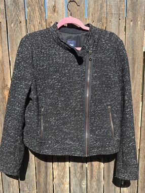 Gap Women's‎ 2010 Black Flecked Zip-Front Moto Jacket Wool Blend Large